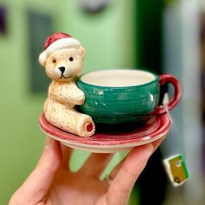 Vintage Festive Christmas Bear Candy Dish Santa Hat Holiday Home Decor